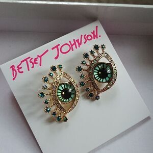BETSEY JOHNSON Gold-Tone Glass Stone and Enamel Eye Stud Earrings